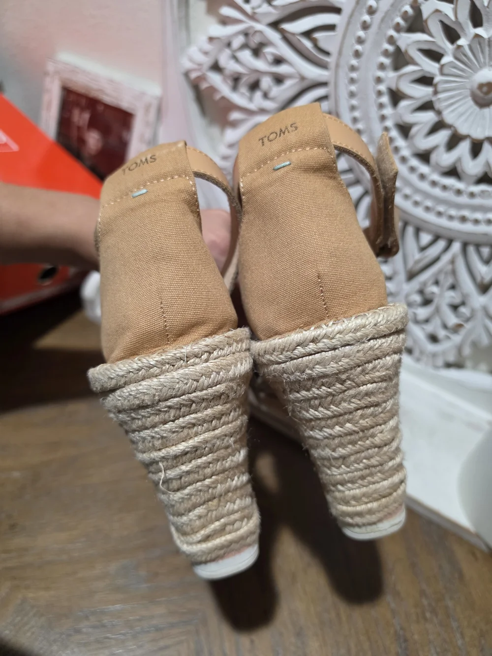 TOMS Alpargata Espadrille Wedge Sandals Women's 10 | Tan & Animal Print